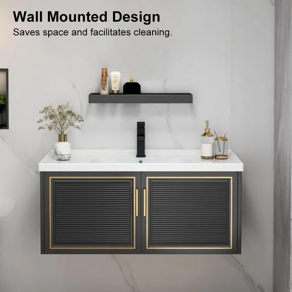 Weibath 28" Black Floating Bathroom Vanity Wall Mounted Bathroom Vanities Cabinet with Sink Combo Weibath