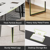 LITTLE TREE 8FT Conference Room Table, 94.48L x 47.21W x 29.52H Boat Shaped Meeting Table, White&Black LITTLE TREE