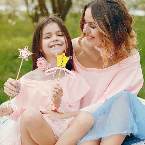 18pcs Fairy Wands Princess Fairy Wands Kit Princess Crafts Kid Birthday Party Supplies Make Your Own Wand Include Unfinished Wooden Fairys Wand Gem Stickers, Ribbons, Ideal for Kids 6+ Aphumedc