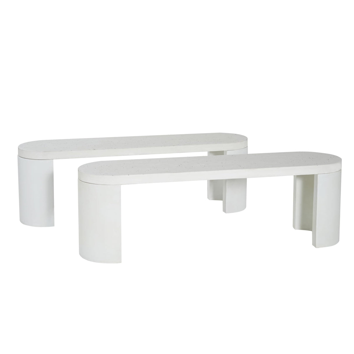 Christopher Knight Home Vex Set of 2 Concrete Outdoor Bench with Modern White Terrazzo Effect, Outdoor Dining Chairs, Oval Garden Bench with Pedestal Base, Extra Seating for Patio/Balcony, White Christopher Knight Home