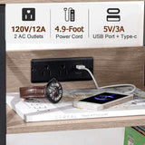 AMHANCIBLE Record Player Stand with Charging Station, Turntable Stand with Storage Cabinet, 3 Tier End Table Hold Up to 100 Albums, Record Stand for Vinyl, Living Room, Greige, HETCD01GY-1 AMHANCIBLE