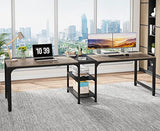 Tribesigns 90.55'' 2 Person Desk with Storage Shelves, Double Computer Desk with Spacious Desktop, Extra Long Study Writing Table Workstation for Home Office (Black & Gray) Tribesigns