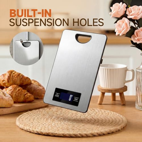 Food Scale, Digital Food Scale, Kitchen Scale with Hang Loop, 11lb Precise Baking Scale, Stainless Steel–High Precision Digital Scale for Food, Measures Grams, Ounces, Perfect for Home Cooking Baking Grovix