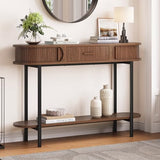 ONBRILL 47 Inch Fluted Console Table with Drawers, Entryway Table with Storage, Oval Sofa Tables Behind Couch, Mid-Century Modern Hallway Tables for Entryway, Hallway, Small Spaces, Walnut ONBRILL