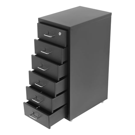 KJNHhugH 6 Drawers File Cabinet with Lock & Wheels, Mobile Metal Filing Cabinet Vertical File Cabinet Under Desk Filing Cabinets for Home Office fits Legal/Letter/A4 Size, 11x16x27in (Black) KJNHhugH