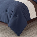 Chezmoi Collection Loft 8-Piece Queen Comforter Set, Midnight Blue/Brown/Coffee Cream Luxury Striped Bedding for All Season Chezmoi Collection