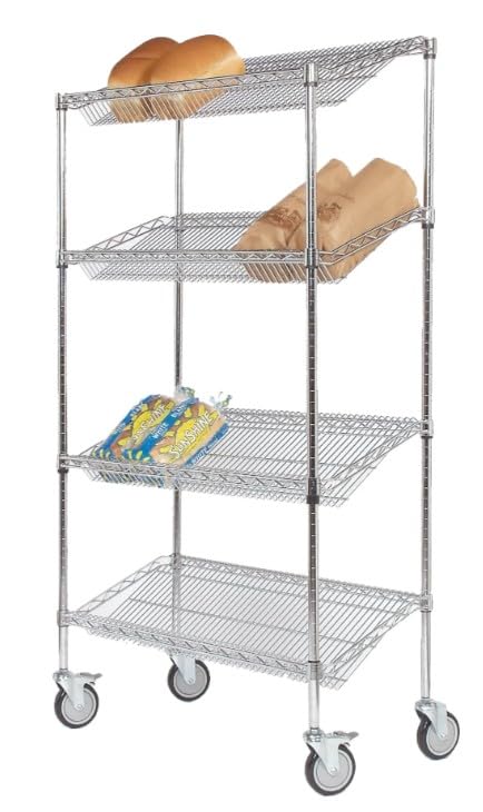 Value Series Commercial 4-Tier Slanted Wire Shelving Unit, 48" W x 18" D x 69" H, Chrome Merchandising Rack, Mobile Storage Unit for Stores, Restaurants, Garage, Office Value Series