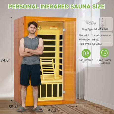 Real Relax Far Infrared Sauna for Home, 2 Person Indoor Home Sauna with Red Light Therapy, Canadian Hemlock Wooden Dry Heat Saunas Room with Bluetooth Speakers, 9-Color Chromotherapy Lights Real Relax