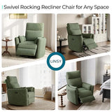 LINSY 360 Swivel Recliner Chair, Nursery Glider Rocking Chair with 2 Pillows, Corduroy Nursing Chair Comfy High Back Adult Rocker Recliner for Small Spaces, Nursery Bedroom Living Room (Green)