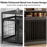 IRONCK 51" Corner Wooden Dog Crate Furniture with 2-Tier Shelves, Pet Kennel for Large Dogs, Space-Saving Dog Cage Indoor, Rustic Brown (26.7" L x 51.2" W x 33.5" H) IRONCK