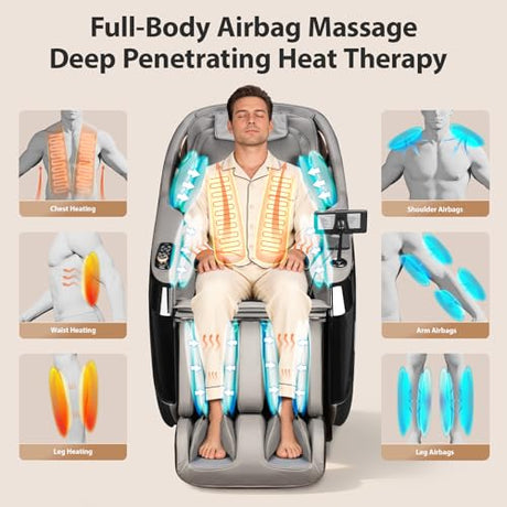 Gethope 4D Massage Chair Full Body - 53.2" Ultra Long SL-Track Massage Chair Zero Gravity Massage Recliner with Foot Roller, 10 Modes 6 Technique, 32 Airbags, 3 Core Heating, AI Voice, Yoga Stretch Gethope