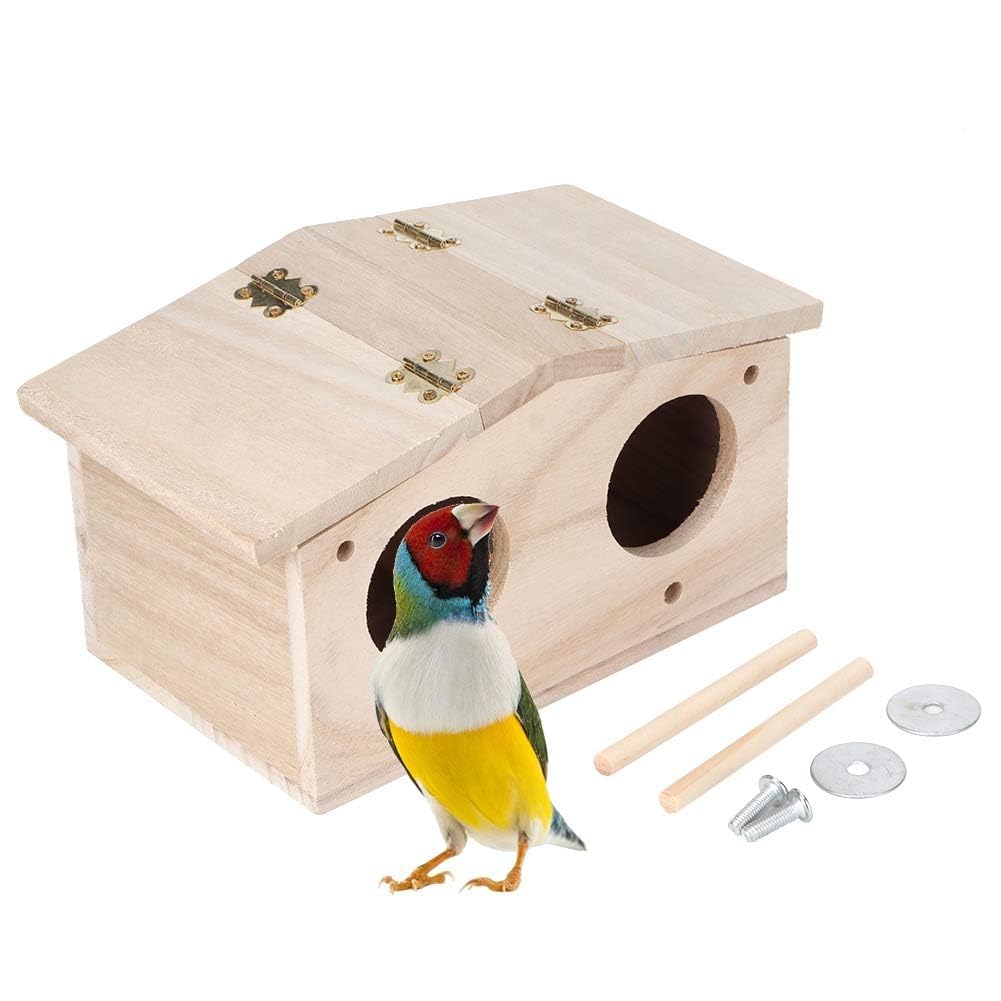 Parakeet Nesting Box, Small Wooden Bird House, Bird House Budgie Wood Breeding Box Pet Bird Nests House for Parrots Swallows, Breeding Box Cage Birdhouse Accessories Cyrank