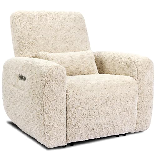 EONIX Real Zero Clearance Wall Hugger Power Recliners for Small Spaces, RV Recliner Chairs with Charging Ports and Side Pokects, 400lbs Heavy Duty, SXXY015, Plush Fabric, Beige