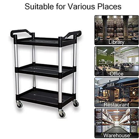 Abacad Plastic Utility Cart with Wheels Lockable, Heavy Duty Restaurant Cart, Service Cart for/Home/Office/Warehouse/Kitchen/Workshop,390 Lbs,2 ABACAD