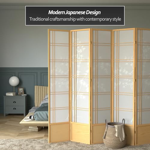 Red Lantern 7 ft. Tall Bamboo Tree Shoji Screen - Natural - 6 Panels Red Lantern