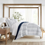 LINENS & HUTCH Comforter Set Patterned Microfiber All Season Down-Alternative Ultra Soft Bedding in Farmhouse Dreams - Full/Queen Farmhouse Dreams Navy LINENS & HUTCH