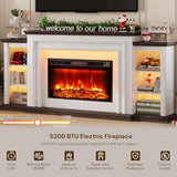 YANSNWO 80" Modern Electric Fireplace TV Stand for TVs Up to 90", Entertainment Center with Mantel, Freestanding Heater, Adjustable Flame, Remote Control, LED Light, Stylish Storage for Living Room YANSNWO