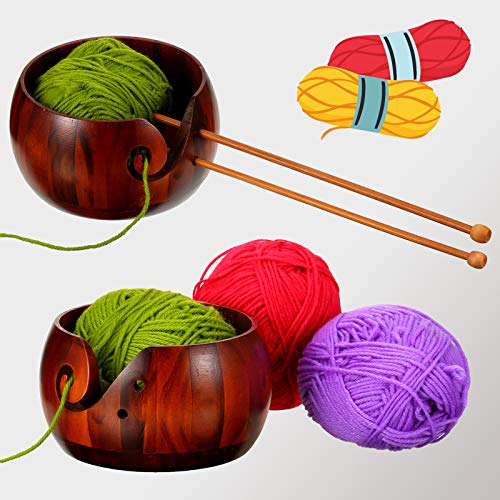 WILLBOND Wooden Yarn Bowl 6 x 3 Inches Crochet Bowl Accessories Holder with Holes for Mother Birthday Gift DIY Hand Made Knitting String Lovers Handmade Yarn Storage WILLBOND