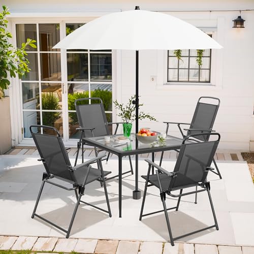 Shintenchi Outdoor Folding Dining Chairs Set of 4 with Textilene mesh Fabric and Metal Frame, Portable for Patio, Backyard, Camping and Porch, Black Shintenchi