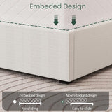 LARMACE Queen Size Bed Frame with 4 Storage Drawers and Wingback Headboard Linen Upholstered Platform Bed Frame with Wooden Slats, Easy Assembly, White LARMACE