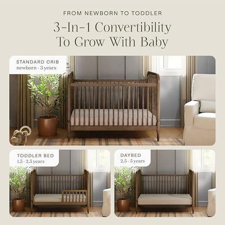 Namesake Liberty 3-in-1 Convertible Spindle Crib with Toddler Bed Conversion Kit in Natural Walnut, Greenguard Gold and FSC® Certified NAMESAKE