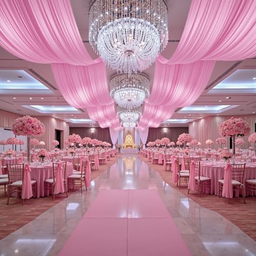 gogoparti 10x20FT Baby Pink Ceiling Drapes for Weddings Parties - 2 Panels of 5x20FT Wrinkle Free Silk Baby Pink Drapes for Tent Canopy, Weddings, Birthdays, Parties, Tent & Event Decoration gogoparti