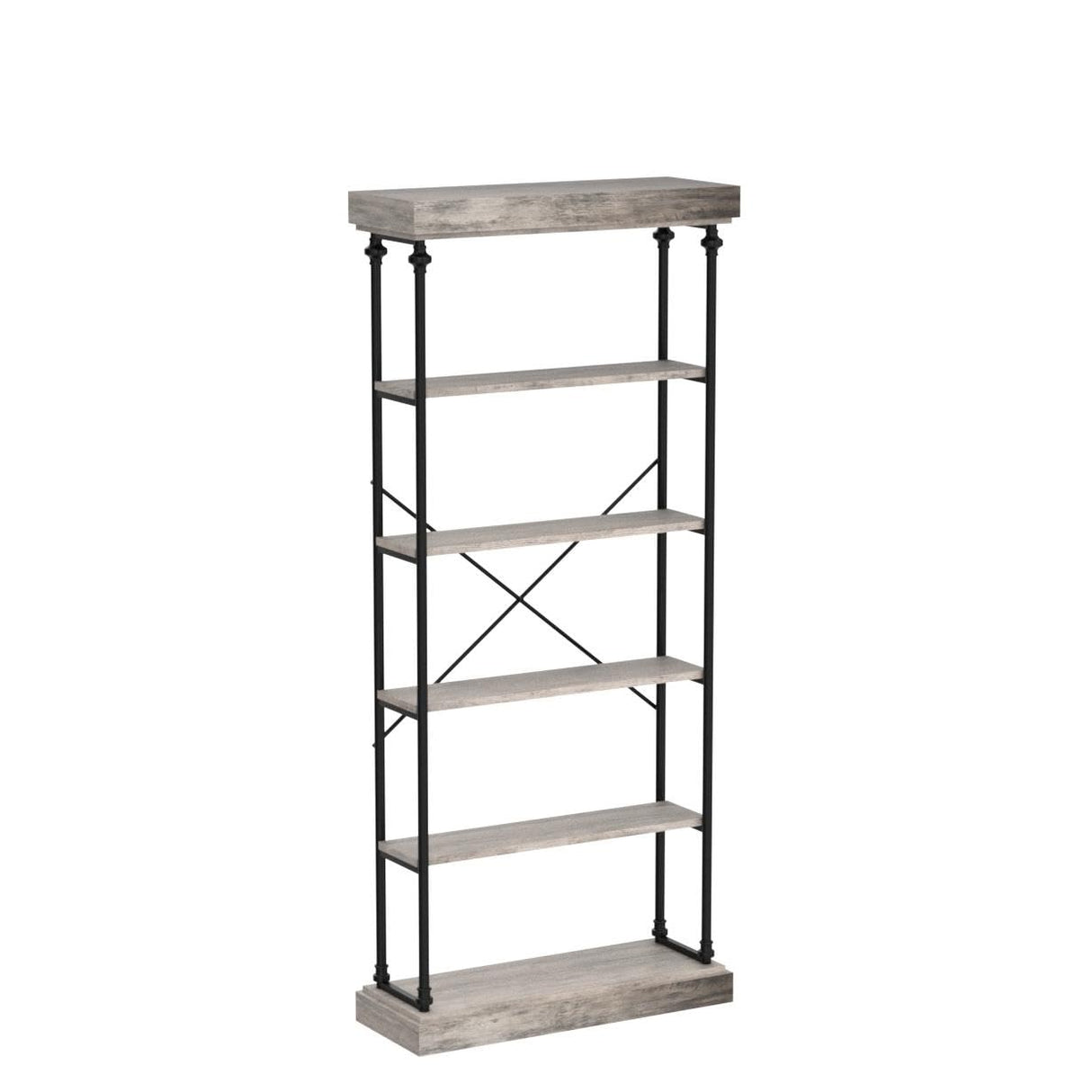IDEALHOUSE Rustic 6-Tier Industrial Bookshelf with Metal Frame - Elegant Grey Storage Rack for Home and Office IDEALHOUSE