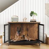 37.5 Inch Wooden Dog Crate with Wheels - Furniture Style Pet Kennel for Small to Medium Dogs Up to 66 Lbs - Multi-Purpose Removable Tray, Decorative Indoor Dog House, Sturdy & Stylish Design Hipicute