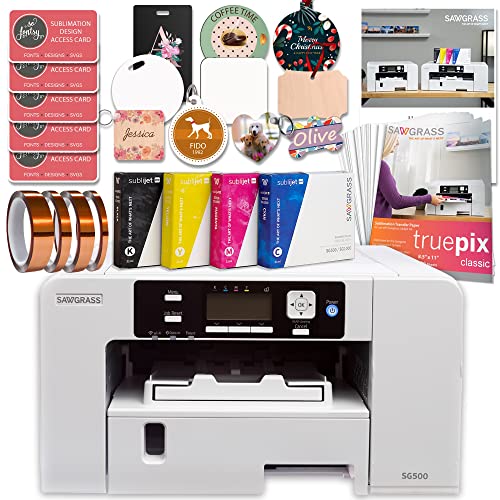 Sawgrass UHD Virtuoso SG500 Sublimation Color Printer Starter Bundle with Inks,Sublimation Paper,Tape,Blanks,Designs and Access to Exclusive Content,White - WoodArtSupply