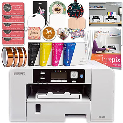 Sawgrass UHD Virtuoso SG500 Sublimation Color Printer Starter Bundle with Inks,Sublimation Paper,Tape,Blanks,Designs and Access to Exclusive Content,White - WoodArtSupply