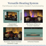 Country Living Infrared Freestanding Electric Fireplace Stove Heater in Mineral Blue | Multiple Flame Colors, Metal Design with Faux Wooden Logs | Alexa/WiFi Enabled, Remote Control Country Living