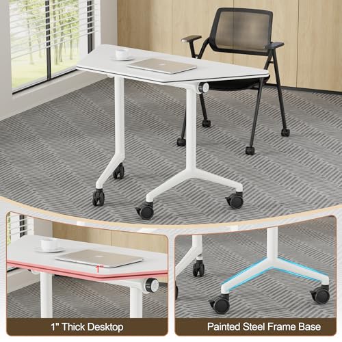 Okeysen Conference Room Table 1 Pack, Modern Modular Folding Training Tables with Flip Top, Mobile Table with Four Locking Wheels, Executive Desk for Meeting Room, Office, Classroom Okeysen