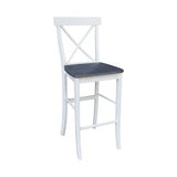 IC International Concepts X-Back BarHeight Stool-30 Seat Height Stool, 30 Inches, White/Heather Gray IC International Concepts