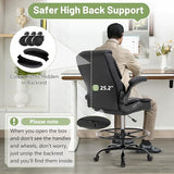 500LBS Drafting Chair, High Back Safer Standing Desk Chair, Executive Tall Office Chair with Flip-up Armrests, Upholstered PU Leather Task Chair, Ergonomic Seat with Adjustable Height&Foot Ring, Black Sofetura