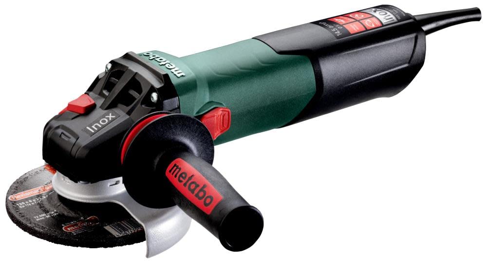 Metabo 4-1/2-Inch / 5-Inch Variable Speed Angle Grinder, 2,000-7,600 RPM, 14.5 Amp, Electronics, Slide Switch (Locking), Safety Clutch, M-Quick Wheel Change, WEV 17-125 Quick Inox, 600517420, - WoodArtSupply