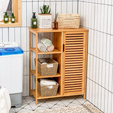 Giantex Bathroom Storage Cabinet Bamboo Floor Cabinet Free Standing Organizer, with 3-Tier Open Shelf & Multipurpose Closed Compartments for Kitchen, Living Room Giantex