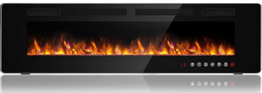 BOSSIN 72 inch Ultra-Thin Silence Linear Electric Fireplace, Recessed Wall Mounted Fireplace, Fit for 2 x 4 and 2 x 6 Stud, 12 Adjustable Flame Color & Speed,Touch Screen Remote Control with 8h Timer