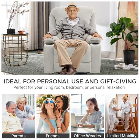 Recliner Chair Power Control, Nursery Reclining & Rocking Chair and Glider, Massage Swivel Living Room Furniture for Small Spaces, Bedroom, RVS, Lounge Sofa Chairs with USB & Type C Ports, Light Gray BRTHORY