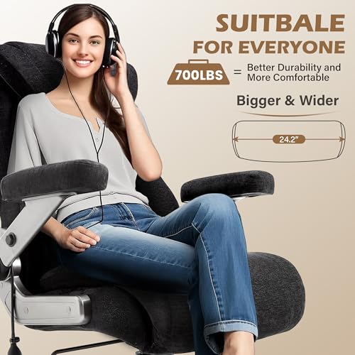 Fabric 700lbs Big and Tall Office Chair, Ergonomic Heavy Duty Executive Cloth Office Chair with 5D Flip Arms & Adjustable Lumbar Support & Dual Rubber Wheel, Large Thick Padded Extra Wide Seat, Black Sofetura