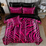 Zebra Print Bedding Set Hot Pink Satin Comforter with Sheets Zebra Stripe Animal Print Africa Wildlife Theme Silk Like Silky Bed in A Bag Black Pink Comforter Sets Bedorm
