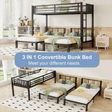 MoproBeti Triple Bunk Bed for Kids,Metal Heavy Duty 3 Bunk Beds with Storage Shelf & Ladder, Convertible Three Bunk Beds for Girls Boys Teens,Can be Separated into 3 Beds, Black MoproBeti