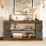 Tribesigns 63" Farmhouse Console Table, 3-Tier Entryway Table with Storage, Long Wooden Behind Couch Stand with 4 Compartments for Living Room, Hallway, Foyer, Vintage Brown & Gray Tribesigns