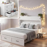 Kikihouse Murphy Bed with Motion Sensor Lights, Full Size Murphy Cabinet Bed Hideaway Bed with Storage & Charging Station for Bedroom/Guest Room/Office, Foldable Platform Bed Frame, White Kikihouse