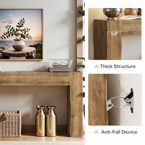 Tribesigns 63-Inch Solid Wood Console Sofa Table, Farmhouse Long Entryway Table Behind Couch for Living Room, Entrance, Hallway, Foyer, Easy Assembly (Light Brown) Tribesigns
