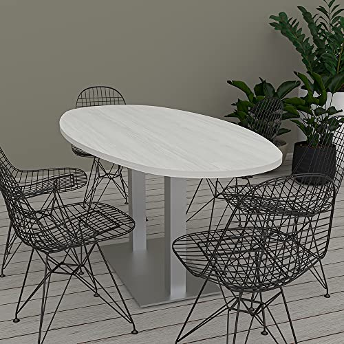 6 Person Boat Oval Shape Conference Table with Power & Data Module | Matte Black Square Metal Base | Harmony Series | Meeting Table for Offices, Training Rooms, and Homes | Black Cypress - 6 Ft SKUTCHI DESIGNS INC.
