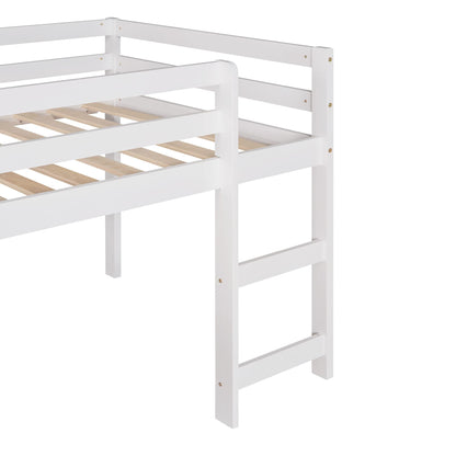 Harper & Bright Designs Kids Low Loft Bed with Slide, Twin Size Wooden Loft Bed Frame, White