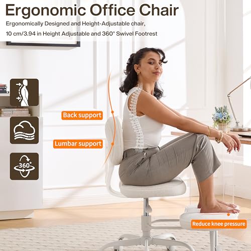 Fizzin Cross Legged Office Chair, Criss Cross Chair with Wheels Height Adjustable Seat for ADHD 360° Swivel Meditation Chair Chic Home Office Furniture (White-New) Fizzin