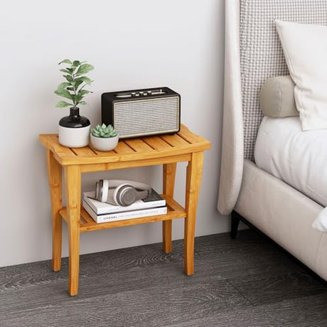 oridom Bamboo Shower Bench Stool with Storage Shelf, Waterproof Shower Chair Spa Bath Seat, Shower Stool for Inside Shower, Bathroom Bench Seat for Adults Elderly Seniors for Indoor or Outdoor Use oridom