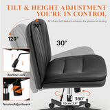 HeroSet Criss Cross Chair with Wheels,Comfy Wide Vanity Chair,Scratch-Resistant Leather Cross Legged Desk Chair,Height Adjustable Computer Office Desk Chairs HeroSet