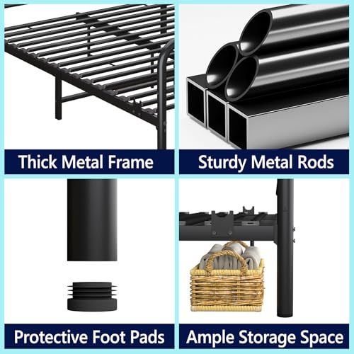 erosoei Metal Full Single Bed Frame with Storage Space, 74.8" in Steel Bed Frame with Protective Foot Pads, Strong Bearing Capacity Full Size Bed, Easy Assembly, Underbed Storage Space（43.3 inch） erosoei